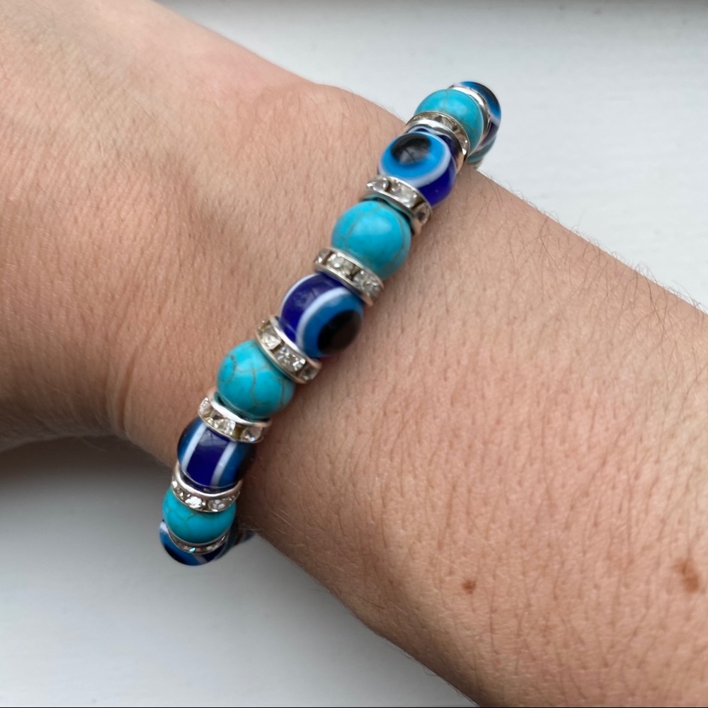 🧿Vintage turquoise & blue Evil Eye bead bracelet - Picture 5 of 6